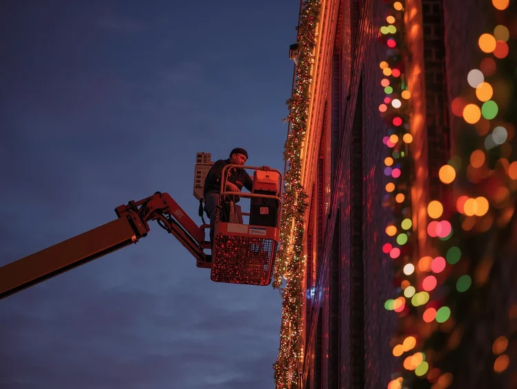 Holiday Decorating using Boom Lift