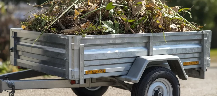Tilt box trailer carrying garden waste