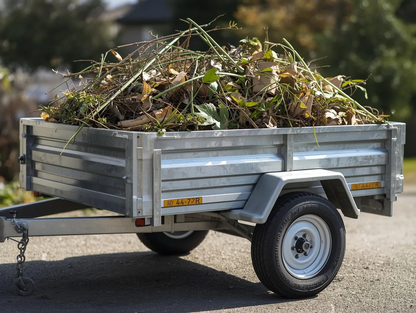 Tilt box trailer carrying garden waste